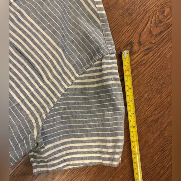 J. Crew Blue and White Striped Irish Linen Short Sleeve Button Up - Size M - Picture 5 of 7